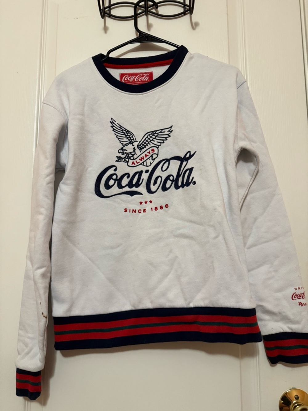 Coca Cola White Sweatshirt with Navy & Red Trim